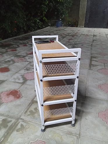 taxta ref: Metal karkaslı 4 mərtəbəli rəf - Karkas: ağ rəngdə polad konstruksiya — 5