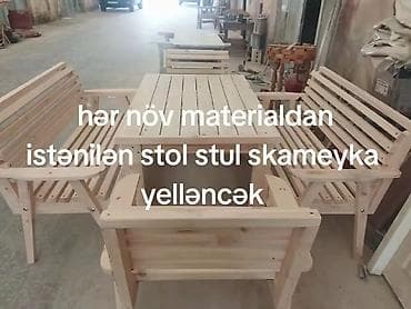 qapi taxda: Düz masa, Skameykalar ilə, 8 nəfər, Açılmayan, Taxta, Azərbaycan — 1