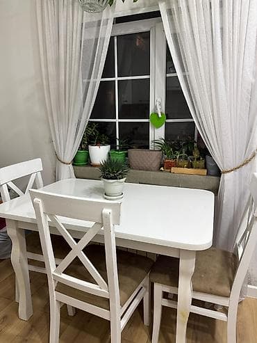 bag stol stul: Ağ rəngli yemək masası və 3 ədəd stul dəsti. Masa olculeri 80*120 — 2