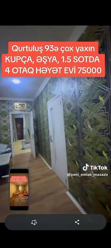 şamaxi ev: Qurtuluş 93-ə çox yaxın, kupçalı, əşyalı həyətyanı ev. - Sahə: 1.5 — 3