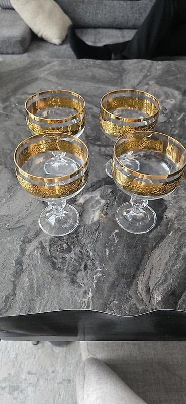 lepqa qablar: Qədəhlər, rəng - Qızılı, Xrustal, 4 ədədli dəst, Çexiya — 1