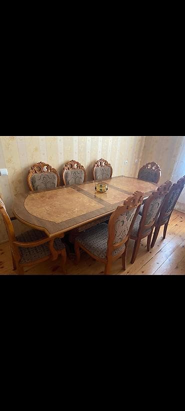 Для гостиной, Б/у, Прямоугольный стол, 8 стульев — 1