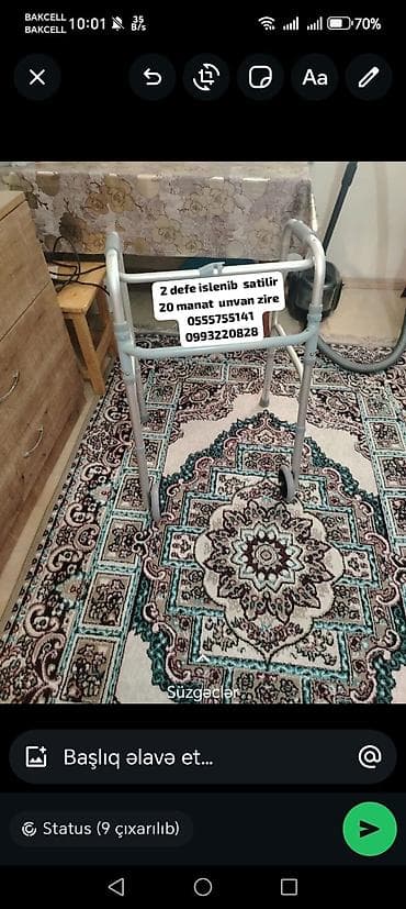 - Gəzinti üçün köməkçi yerimə çərçivəsi (walker). Yüngül alüminium