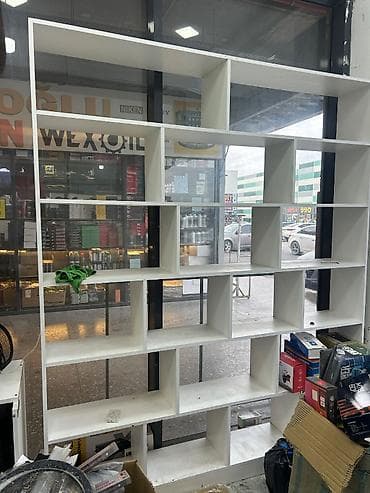 Ağ rəngli modul rəf və vitrin sistemi - Material: laminat/LDSP ağ