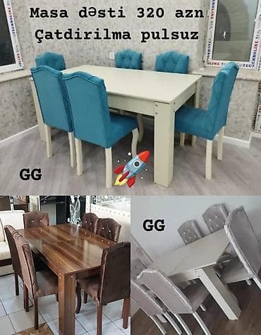 Qonaq otağı üçün, Açılmayan, Dördbucaq masa, 6 stul — 1
