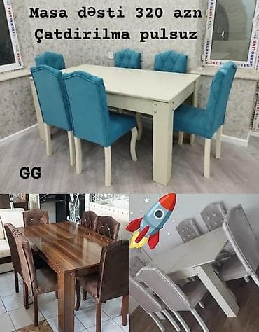 Açılmayan, Dördbucaq masa, 6 stul