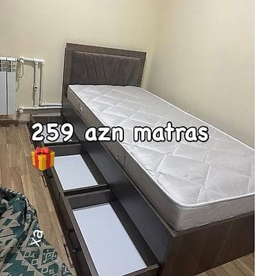 Çarpayılar: Tək nəfərlik çarpayı və matras dəsti - Ölçü: tək nəfərlik (şəkildəki — 1