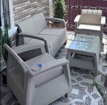 купить беседку на дачу: Yeni, Jurnal masası, 2 kreslo, Divan, Həsir toxunuşlu, Türkiyə — 5