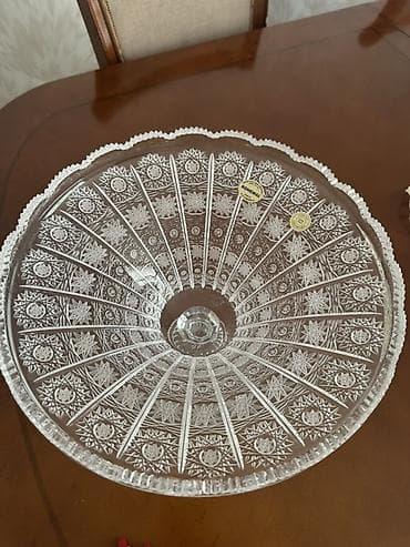 xrustal vaz: Bohemia kəsgili şüşə meyvə/gülqabı (ayaqlı) 30 sm diametr - — 2