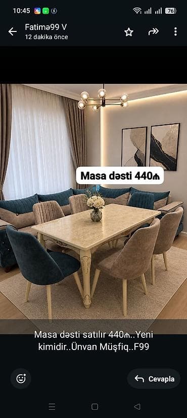 Masa dəsti satılır 440₼. Yeni kimidir. Ünvan Müşfiq. F99