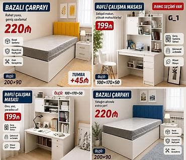 Mebel dəsti – bazalı çarpayı və rəfli çalışma masası Bazalı çarpayı - at lalafo.az Mebel dəsti – bazalı çarpayı və rəfli çalışma masası Bazalı çarpayı -