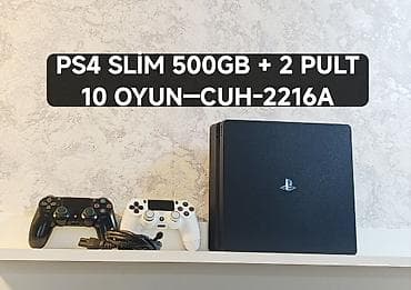 sony playstation ps1: Az işlənmiş PS4 slim 500gb +2 pult +20 oyun. Sistem-13.50 Cihaz — 1