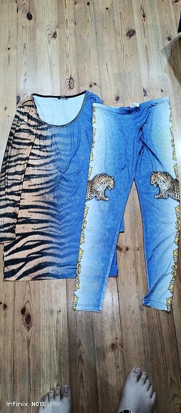 ev sarafanlari: Qadın geyim dəsti – bluz və leggings - Üslub: heyvani printlərlə — 1