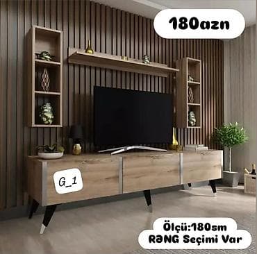 TV stendi və divar rəfləri dəsti - Ümumi ölçü: 180 sm - Rəng seçimi — 1