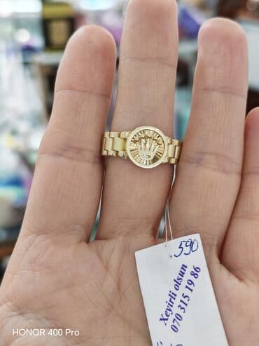 zümrüd qaşlı üzüklər: Üzük, Sarı qızıl, 585 Əyar — 1