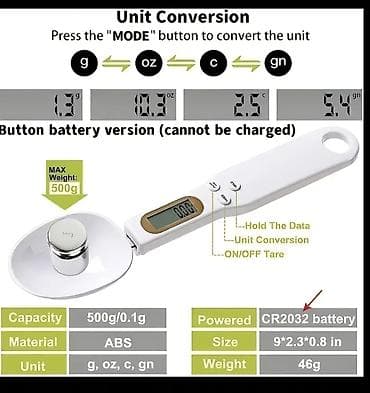 qaşığ: Rəqəmsal ölçü qaşığı – mətbəx üçün dəqiq tərəzi - Tip: LCD ekranlı — 4