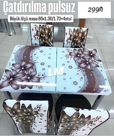 stol ustul: Mətbəx masa ( üstü şüşə) + 4 stull dəst‼️ Qiymət : 290 ₼ Masa — 1