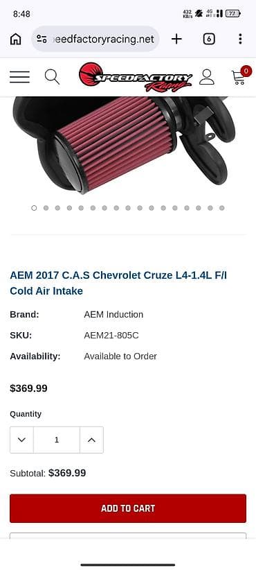 moto kasqa: Məhsul: AEM Cold Air Intake – Chevrolet Cruze 2017 sport filter — 2