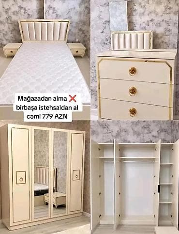 tek kreslolar: Yataq otağı mebel dəsti Tərkibi: - 1 nəfərlik çarpayı (yumşaq başlıq — 1