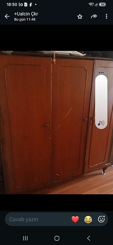 İşlənmiş, 3 qapılı, Qəhvəyi, Taxta, Açılan, Düz dolab — 1