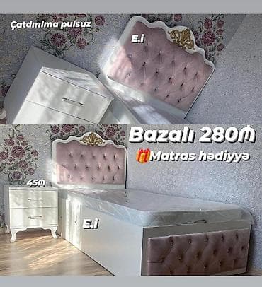 taxt tumba: Bazalı tək nəfərlik çarpayı – zərif dizayn - Rəng: ağ karkas — 1
