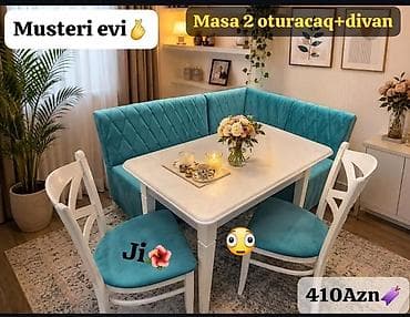 tabletka stullar: Mətbəx/qonaq otağı üçün masa dəstləri Variant 1: Masa + 2 stul + künc — 1