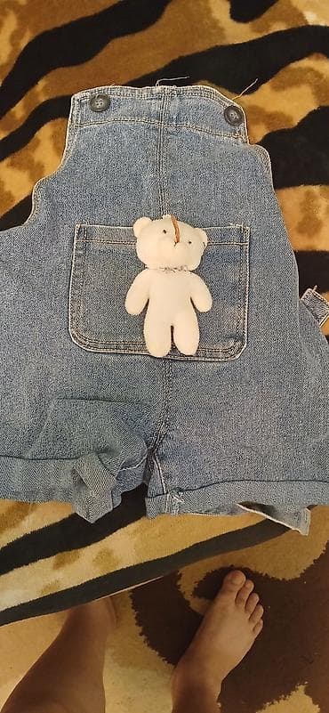 Uşaq üçün cins kombinezon-şort - Material: möhkəm mavi denim - Model — 1