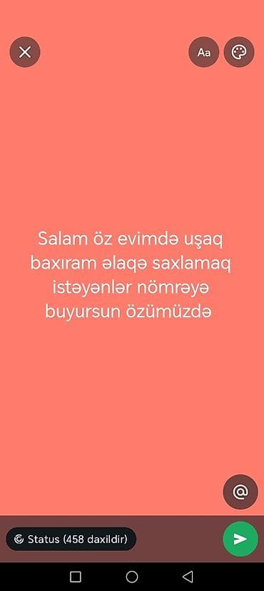 dayələr: Uşaq baxımı xidməti – ev şəraitində - Öz evimdə fərdi qayğı ilə uşaq — 1