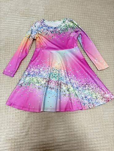 bahar qız paltarı: Rəngarəng qız uşağı paltarı - Model: uzunqollu, dairəvi ətəkli - — 1