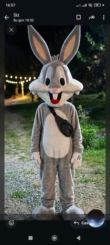 Böyük dovşan maskot kostyumu - Rəng: boz-ağ - Komplekt: tam bədən