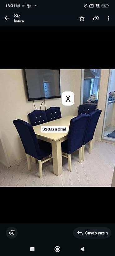 Mebel: Yemək otağı üçün masa və 6 ədəd stul dəsti - Dəst: 1 masa + 6 stul - — 1