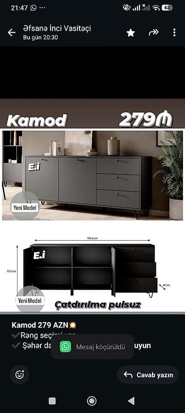 камод: *Kamod 279 AZN💥* ✔️Rəng seçimi var ✔️ Şəhər daxili Çatdırılma və — 1