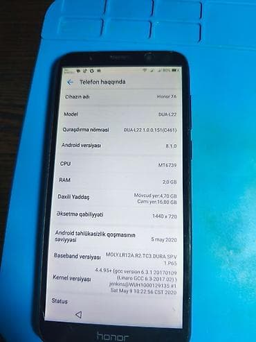 Audio: Honor 7A, 16 GB, rəng - Göy, Sensor — 3
