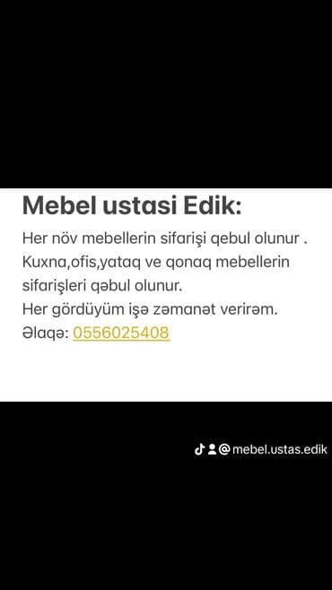 usta daş ustası: Mebel ustası tələb olunur, 1-2 illik təcrübə, Növbəli qrafik, Aylıq ödəniş — 1