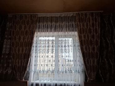 plastik qapi pencere: Pərdə dəsti – klassik naxışlı tül və qalın örtük pərdələri - — 3