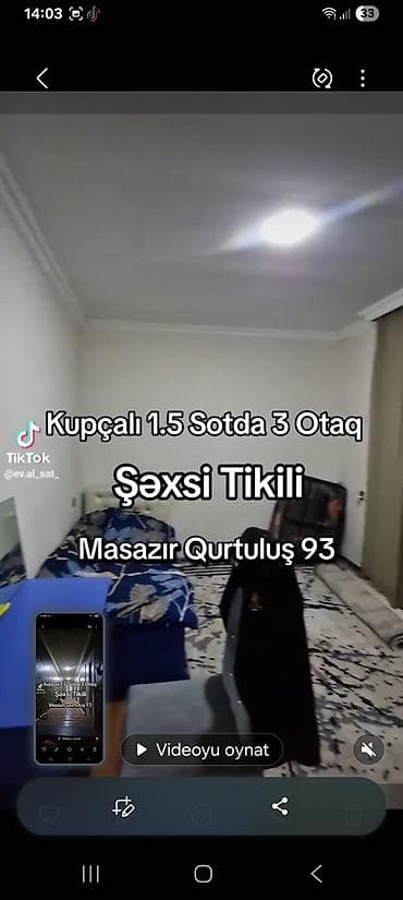 şamaxi ev: Qurtuluş 93-ə çox yaxın, kupçalı, əşyalı həyətyanı ev. - Sahə: 1.5 — 6