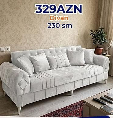 divalar: Divan – 230 sm Qiymət: 329 AZN Təsvir: - Rəng: açıq boz/krem — 1