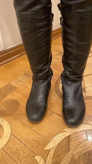 ayaggabı: Qadın uzun çəkmə – dizüstü, qara rəng - Material: yumşaq dəri (vizual — 1