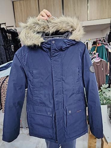 Kişi qış parkası – tünd lacivərt rəng - İsti, qalın parka dizaynı -