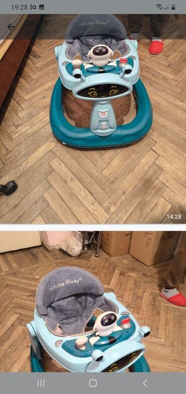 Uşaq geyimi və ayaqqabıları: AzzyBaby uşaq gəzdirəni (baby walker) - Rəng: açıq mavi/boz - Yumşaq — 3