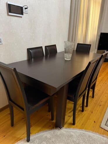 деревянные столы стулья: Для гостиной, Нераскладной, Прямоугольный стол, 6 стульев — 1