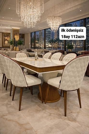 hamam ucun perde: Qonaq otağı üçün, Açılmayan, Dördbucaq masa, 8 stul — 1