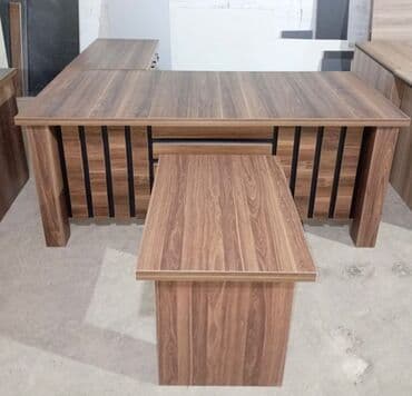 Ofis üçün L‑şəkilli iş masası dəsti - Material: Taxta teksturalı