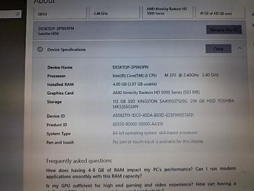 işlənmiş notebookların satışı: Toshiba Satellite L650 noutbuk - Prosessor: Intel Core i3 M370, 2.40 — 3