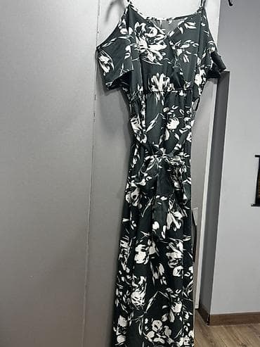 Jiletlər: Qadın donu – maxi uzunluqda, qara-yaşıl fon üzərində ağ floral — 5