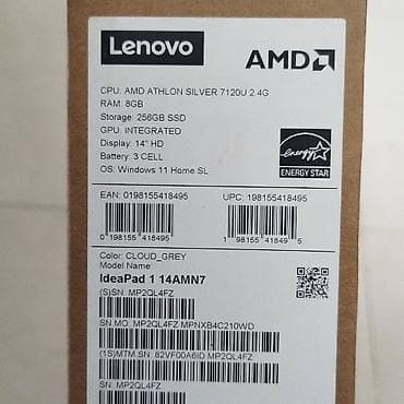 kontakt home notbuk: Lenovo IdeaPad 1 14AMN7 noutbuku Əsas xüsusiyyətlər: - Prosessor: AMD — 1