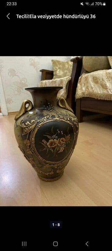 ваза напольная керамическая высокая: Tecili!Ela veziyyetde hündürlüyü 36 sm, diametri 13 sm olan — 1