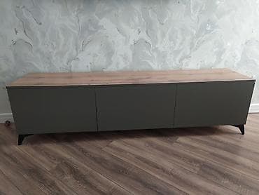 telefon stendi: Minimalist TV altlığı / media konsolu - Üst panel: təbii ağac — 1
