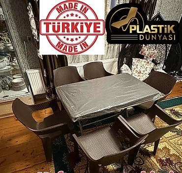 üstol: Yeni, Dördbucaq masa, 6 stul, Açılan, Stullar ilə, Həsir toxunuşlu, Türkiyə — 1