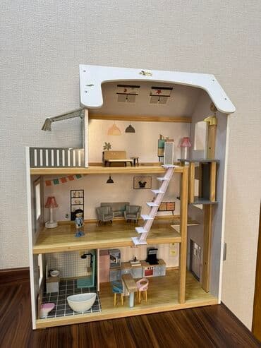 usaq pijamalar: Taxta Kukla Evi – 3 mərtəbəli, balkonlu - Material: möhkəm taxta — 1